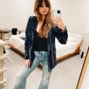 TOPSHOP Women's Blue Crinkle Velvet Jacket